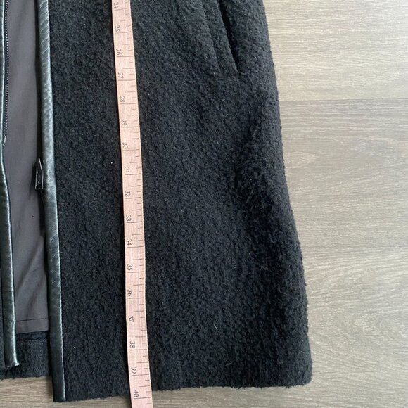 Club Monaco Black Italian Wool Bracelet-Sleeve Coat with Lamb Leather Trim - Picture 6 of 13